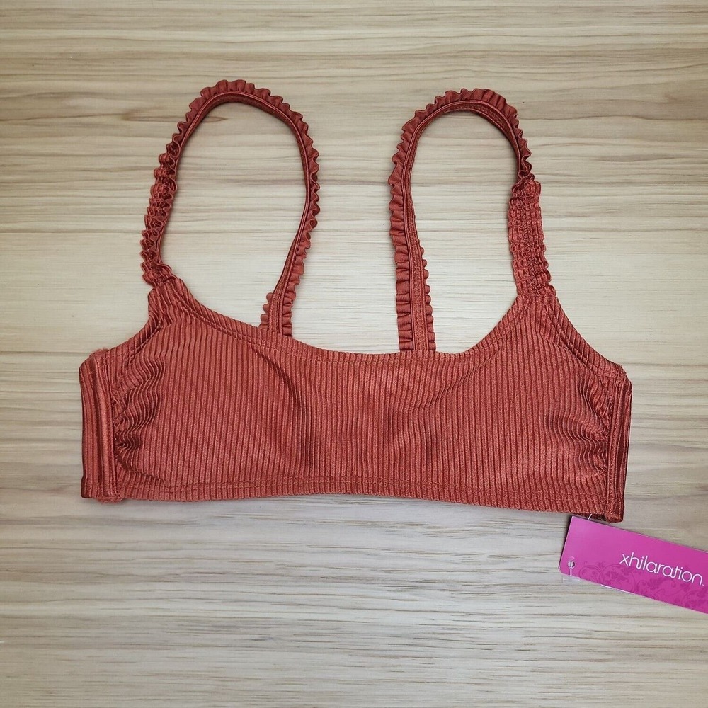 Xhilaration Womens Rust Ruffle Strap Swim Bralette Bikini Top Size Small